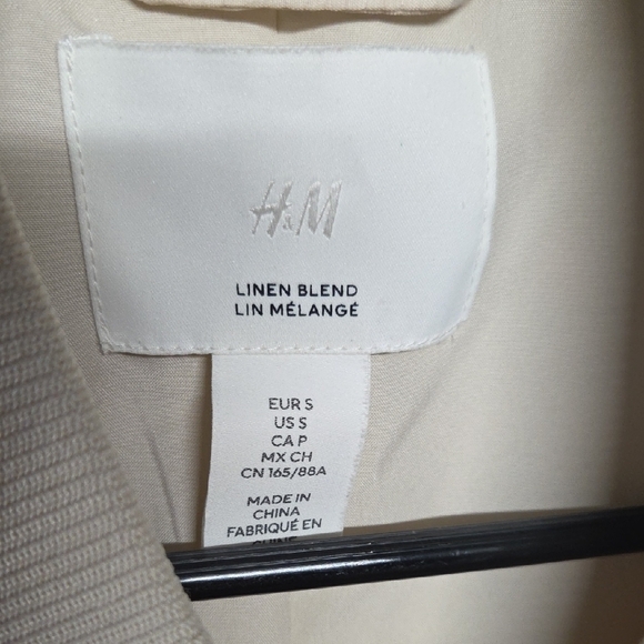 H&M Linen Blend Womens Cropped Bomber Jacket              Size S - Picture 4 of 5